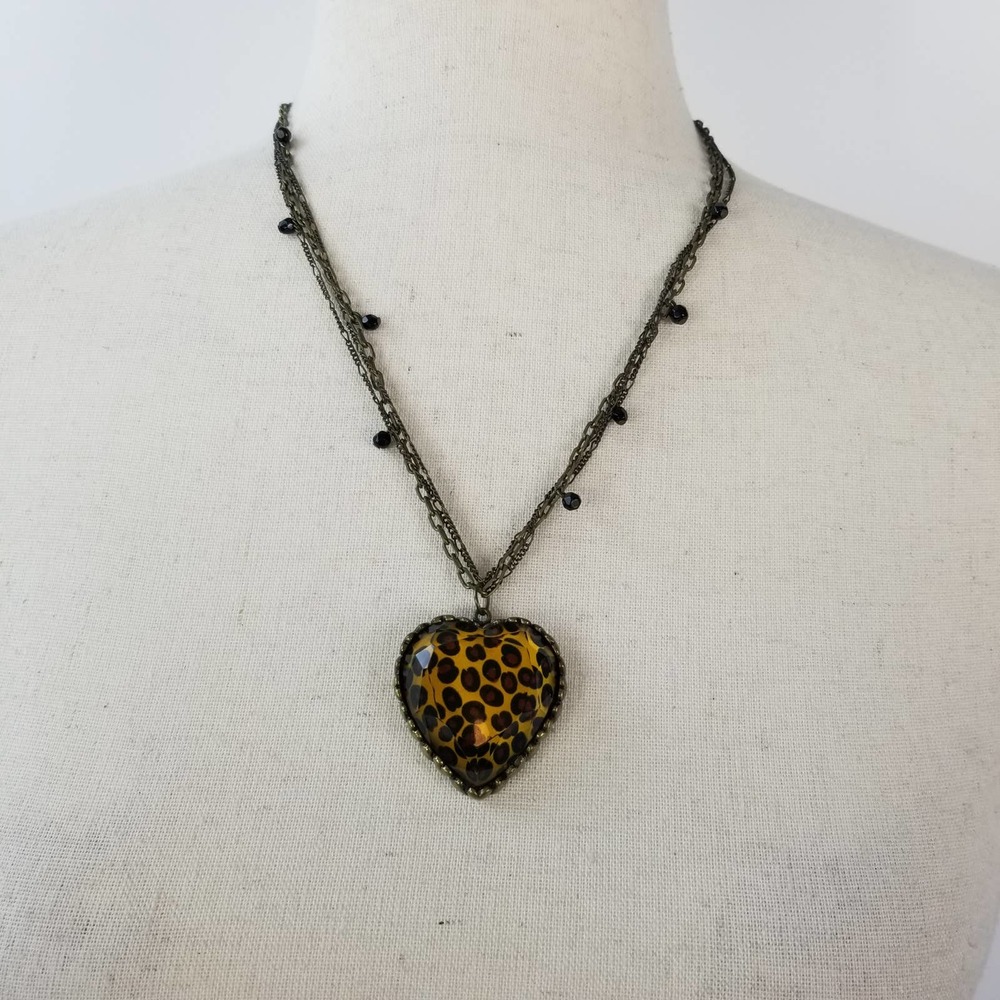 Vintage Amber Colored Heart Necklace BJ Betsy Johnson